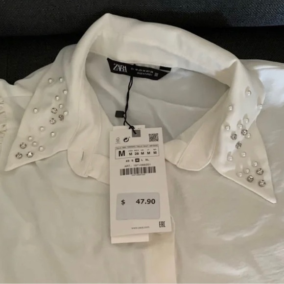 ZARA PEARL COLLAR TOP - Picture 2 of 2